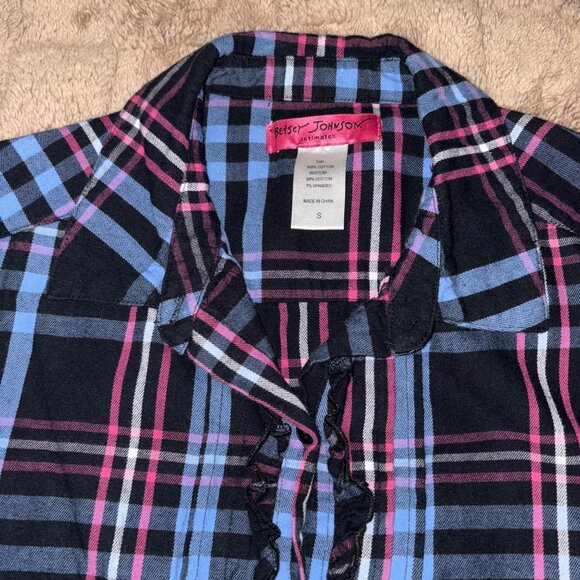 NWOT Betsey Johnson Intimates Ruffle Plaid Button-Down Flannel Sleep Shirt S - Picture 14 of 14